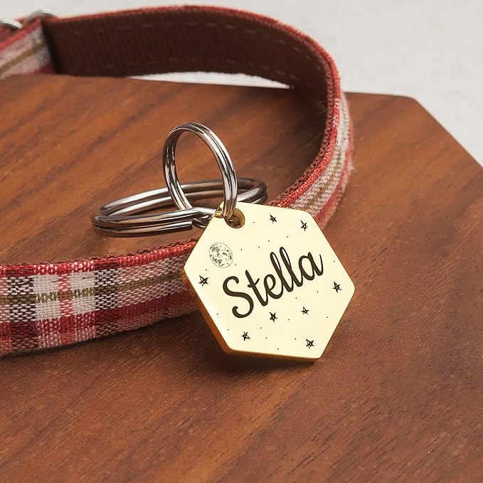 Anavia Small Size Dog Cat ID Tags, Small/XS Personalized Color Plated Stainless Steel Puppy Kitten Name Tags, Customized Engraved Nameplate Pet Collar Tag (Blue, Hexagon)