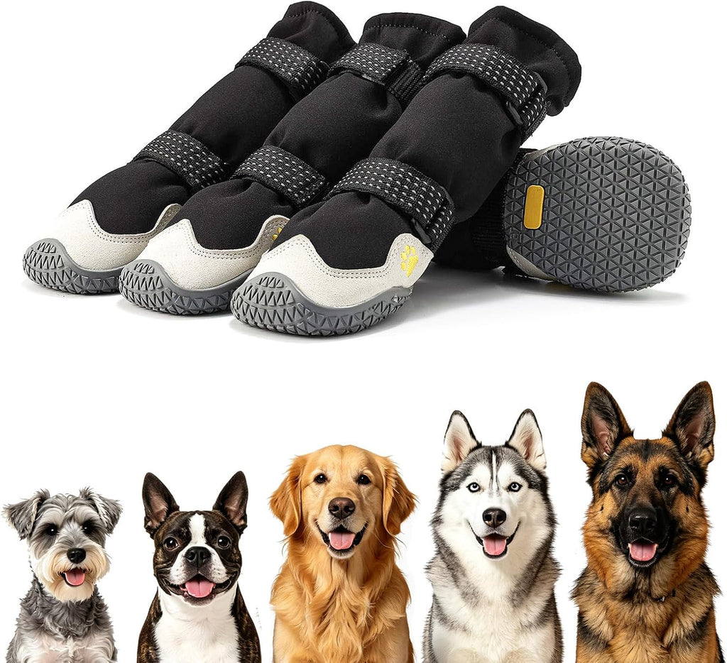 Enjoying Winter Dog Boots, Anti-Slip Long Legged Dog Booties Large Breed, Pet Shoes for Outdoor Snowy Rainy Day Paw Protection, Warm Doggy Walking Boots, Reflective Magic Straps, Adjustable, #8