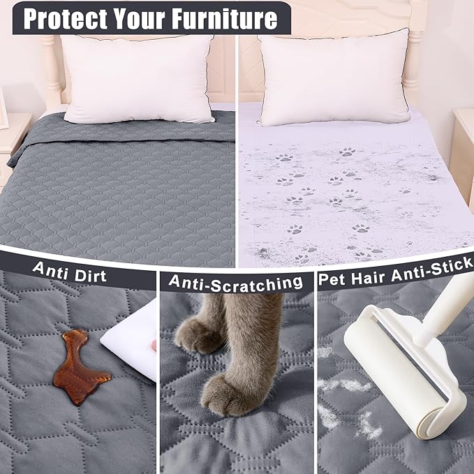 Smiry Waterproof Dog Bed Cover Blanket, Soft Reversible Pet Blanket, Washable Leakproof Cats Dogs Couch Cover for Sofa, Couch, Furniture (82x102 Inch, Grey/Light Grey)