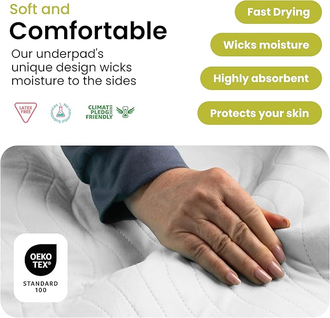 IMPROVIA® Washable Underpads, Heavy Absorbency Reusable Incontinence Pads for Kids, Adults, Elderly, and Pets - Waterproof Protection Floor White & White (4 Pack - 34x36)