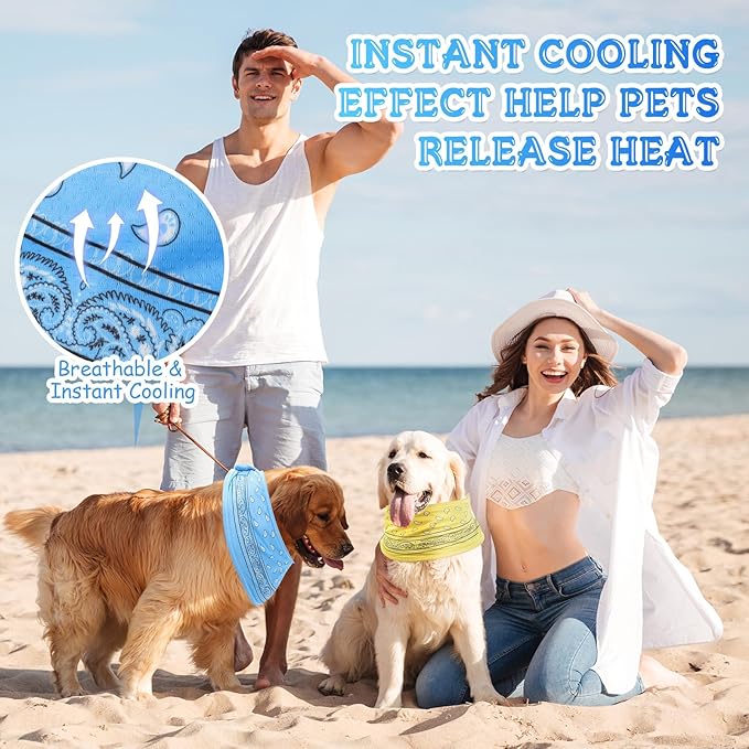 Talltalk 5 Pieces Dog Cooling Bandanas Neck Wraps Ice Scarf Pet Dog Cooling Collar Hunting Training Hiking Camping Accessories for Summer (Paisley,XL)