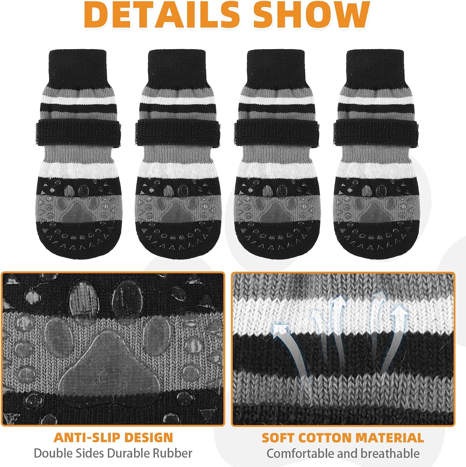 Anti Slip Dog Socks to Prevent Licking Paws and Slipping, Extra-Thick Grip Pet Boots & Paw Protectors, Winter Warm Puppy Shoes Booties for Hardwood Floors Small Medium Large Senior Dogs, L