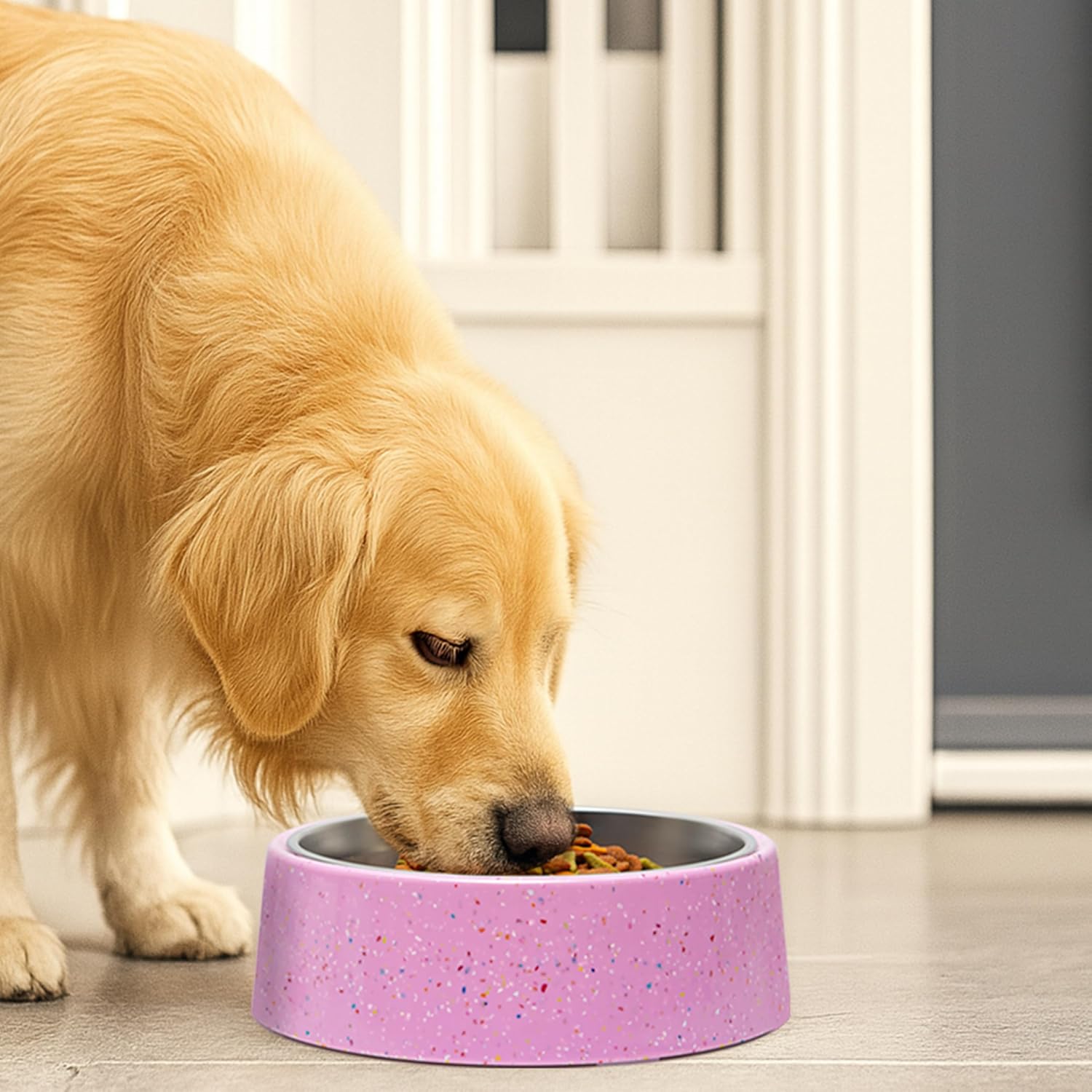32oz 4CUP Dog & Cat Bowl, Sprinkle Design, Slanted Stainless Steel Pet Bowl with Removable Inner Bowl, Non-Slip Silicone Base, Dishwasher Safe, for Dry/Wet/Raw Food & Water (Pink)