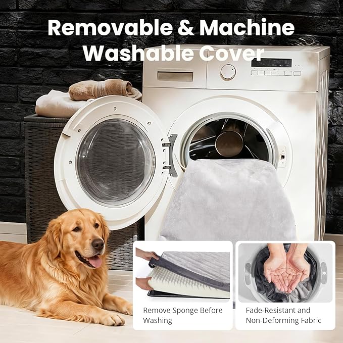 OhGeni Orthopedic Waterproof Dog Bed for Medium Large Dogs, Machine-Washable Removable Cover in Easy-Clean Fabric, High Density Foam & Easy-Carry Handle, Wider and Larger, 36 inch (Gray)