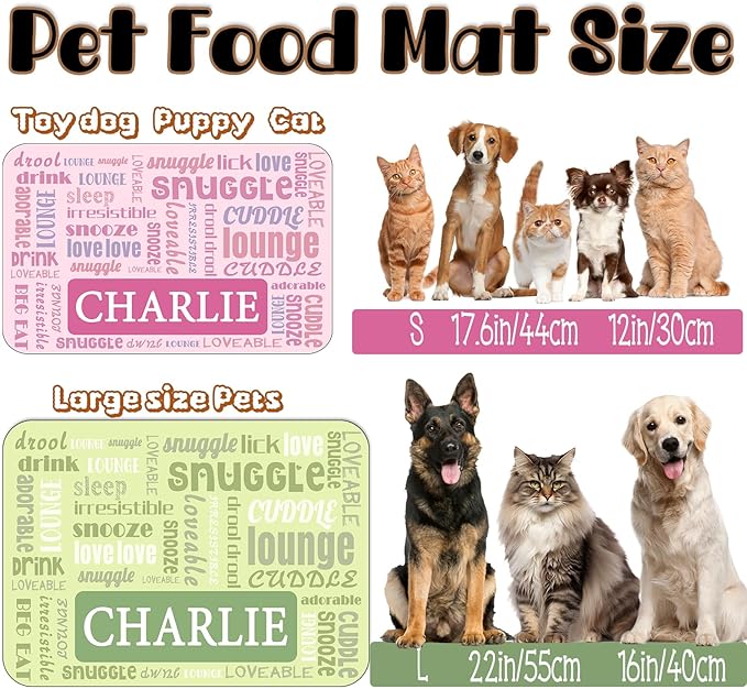 Personalized Dog Cat Food Mat Waterproof Non Slip Pet Bowl Name Mat Absorbent Quick Dry Custom Feeding Mat for Floors Dog Cat