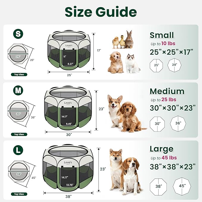 Love's cabin Pet Puppy Dog Playpen, Medium Dog Tent Crates Cage Indoor/Outdoor, Portable Playpen for Cat, Foldable Pop Up Dog Kennel Playpen with Carring Case, Removable Zipper Top, Olive Green