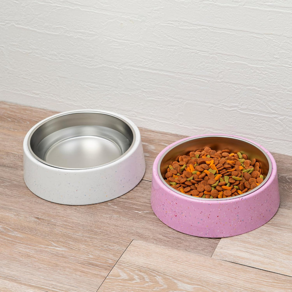 32oz 4CUP Dog & Cat Bowl, Sprinkle Design, Slanted Stainless Steel Pet Bowl with Removable Inner Bowl, Non-Slip Silicone Base, Dishwasher Safe, for Dry/Wet/Raw Food & Water (Pink)