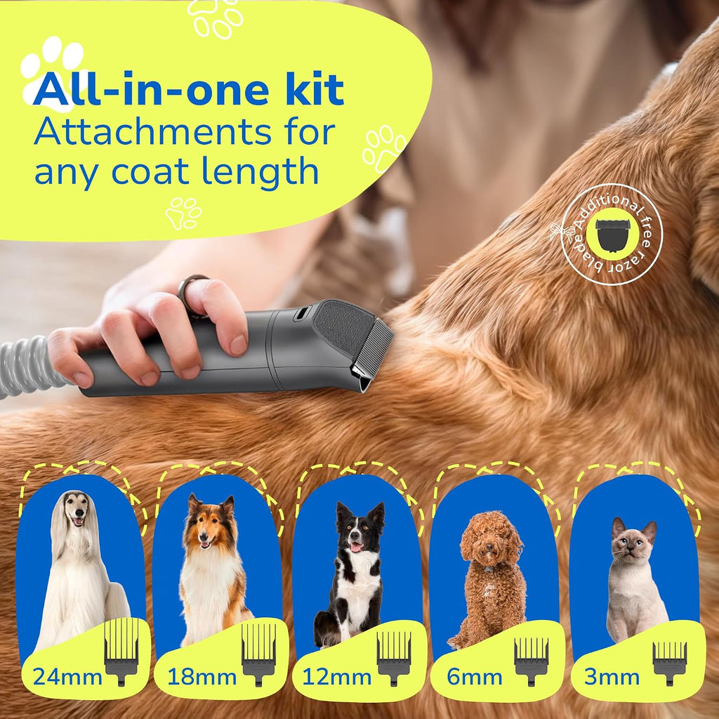 PET'S DREAM Dog Grooming Vacuum Kit, 3.5L Dust Cup, Low Noise, 4 Suction Modes, HEPA Filter, Black, For Dogs