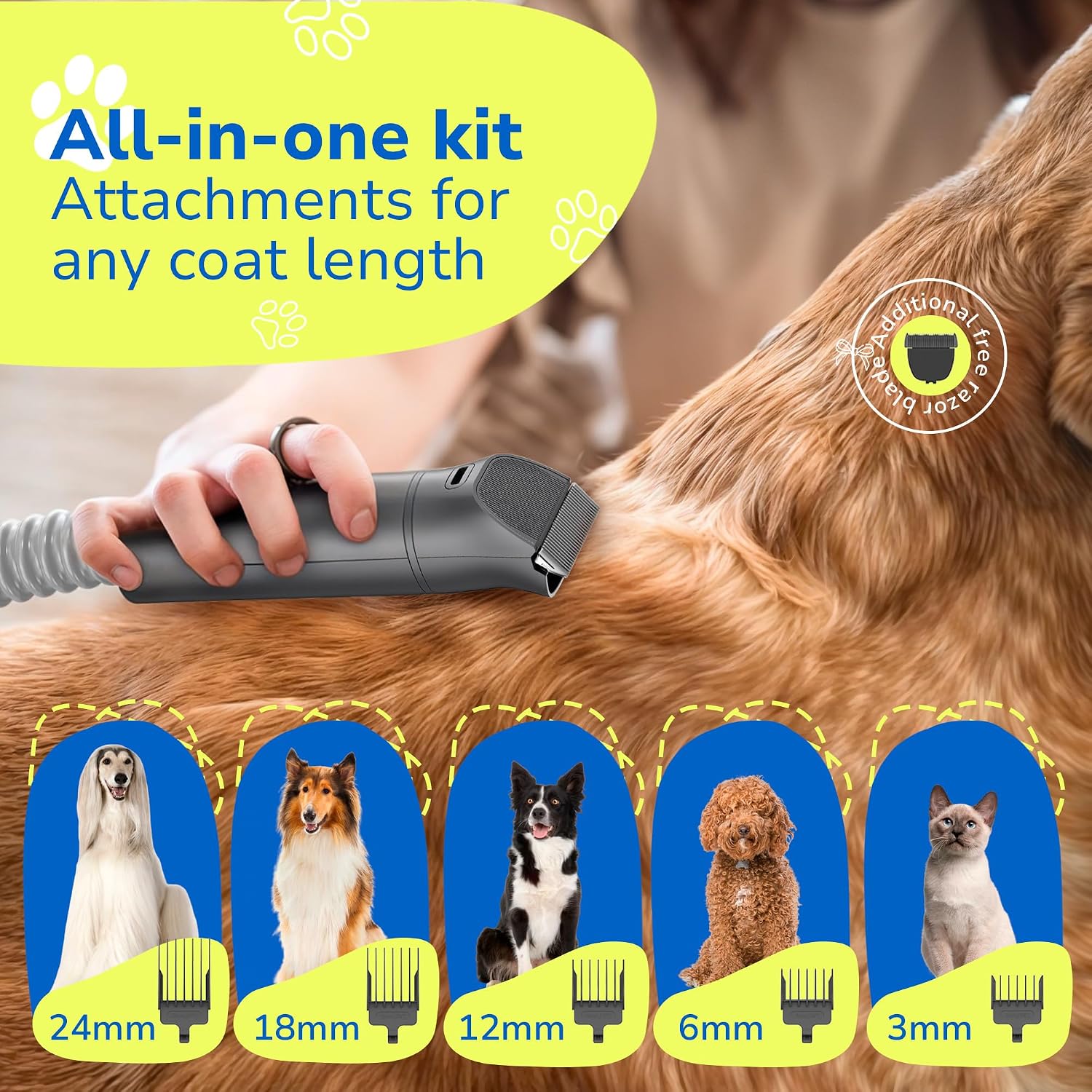 PET'S DREAM Dog Grooming Vacuum Kit, 3.5L Dust Cup, Low Noise, 4 Suction Modes, HEPA Filter, Black, For Dogs