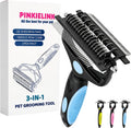 3-IN-1 Pet Grooming Tool - Undercoat Rake, Dematting Comb & Deshedding Brush for Cats, Dogs, Horses - Removes Mats, Tangles & Loose Fur, Reduces Shedding & Prevents Hair Mess (Blue)