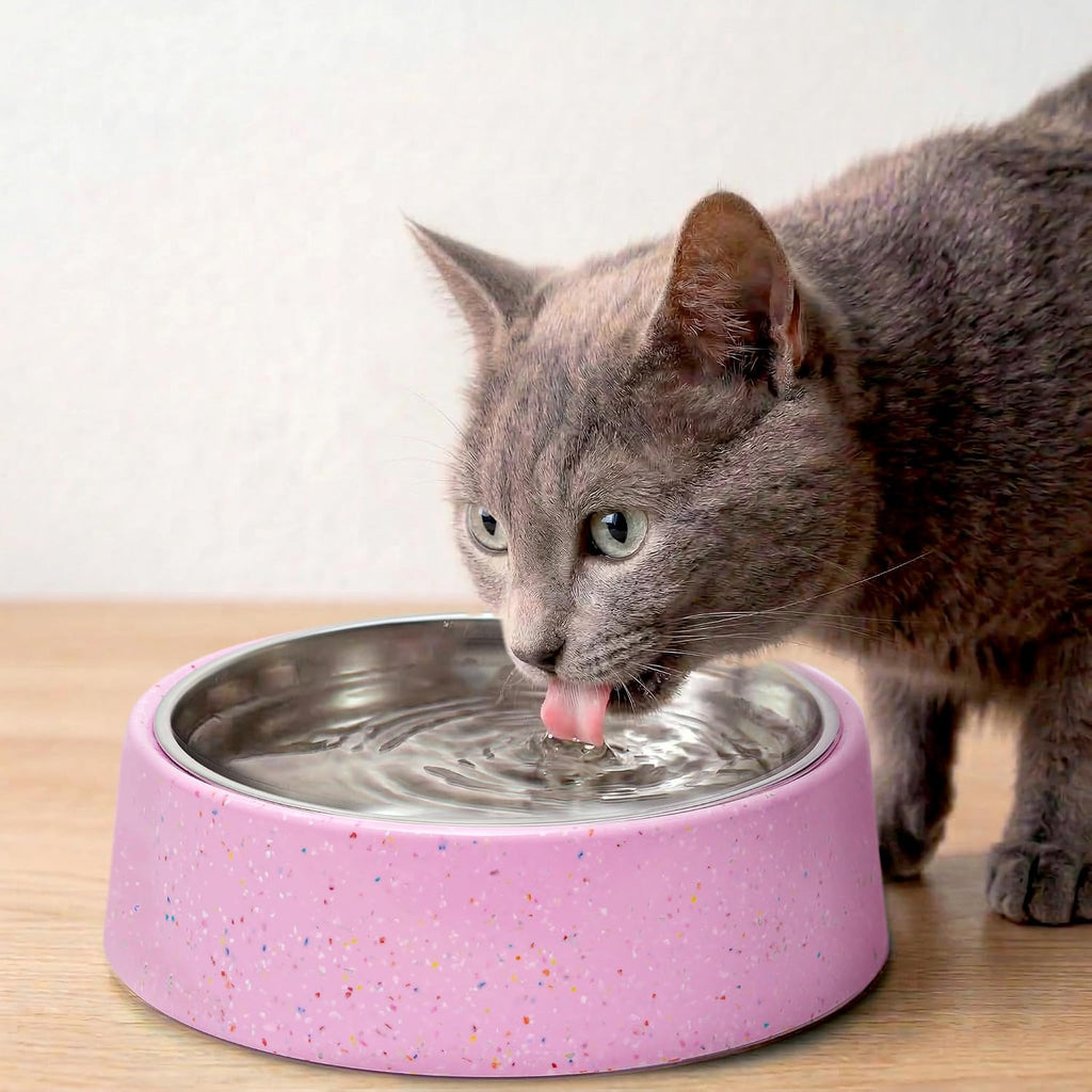 32oz 4CUP Dog & Cat Bowl, Sprinkle Design, Slanted Stainless Steel Pet Bowl with Removable Inner Bowl, Non-Slip Silicone Base, Dishwasher Safe, for Dry/Wet/Raw Food & Water (Pink)