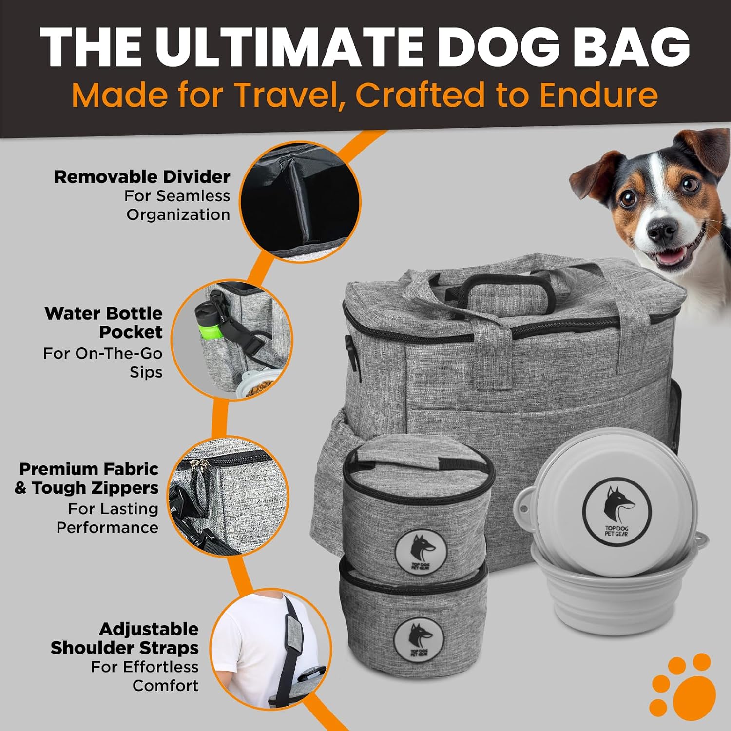 Dog Travel Bag for Supplies - Airline Approved Pet Backpack Organizer | Pet Supply Organizer with Collapsible Bowls, Food Containers, Luggage Sleeve - Camping Gear, Road Trip Essentials