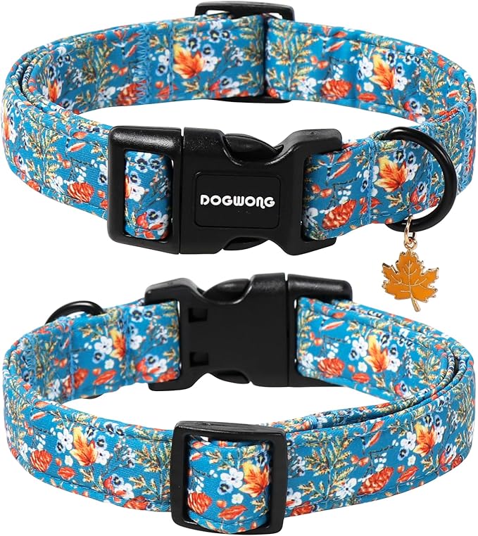 DOGWONG Fall Maple Dog Collar- Cute Classic Fall Autumn Flower Dog Collars Adjustable Fall Dog Collar for Small Medium Large Dogs S