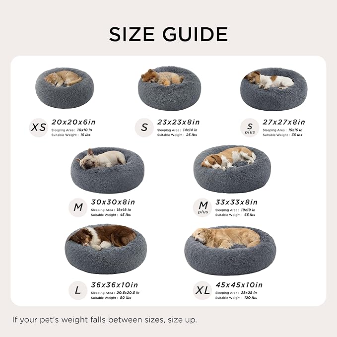 Bedsure Calming Cat Beds for Indoor Cats - Small Cat Bed Washable 20 inches, Anti-Slip Round Fluffy Plush Faux Fur Pet Bed, Fits up to 15 lbs Pets, Dark Grey