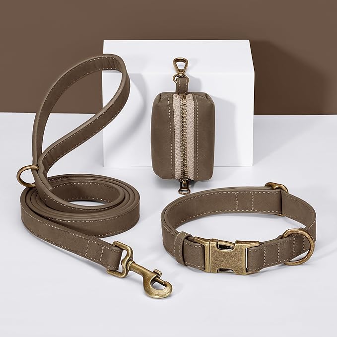 Didog Soft PU Leather Dog Collar, Stylish Quick Released Dog Collars for Medium Dogs, Easy Clean Adjustable Pet Collar for Daily Walking, Brown, M Fit 13-21" Neck