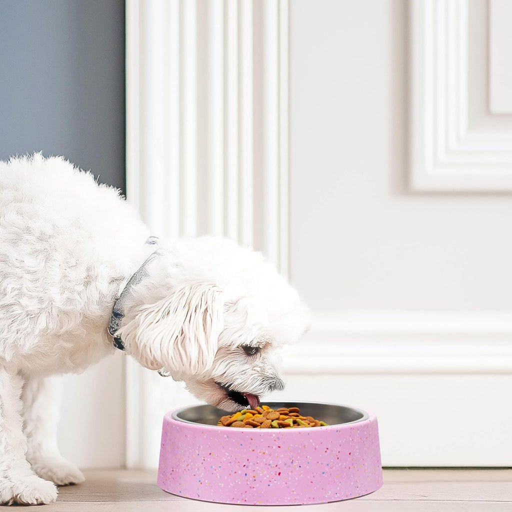 32oz 4CUP Dog & Cat Bowl, Sprinkle Design, Slanted Stainless Steel Pet Bowl with Removable Inner Bowl, Non-Slip Silicone Base, Dishwasher Safe, for Dry/Wet/Raw Food & Water (Pink)