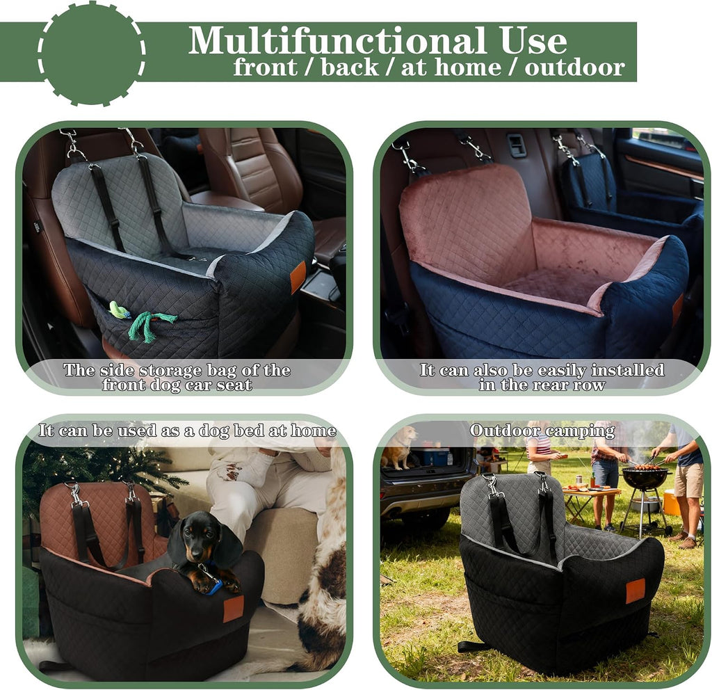 Dog Car Seat for Small/Medium Dogs,2 Adjustable Seat Belt,Memory Foam with Soft Fabric Pets Travel Car Bed with Non-Slip Bottom,Easily Installed in Front and Back Seats,Removable and Washable(H-Grey