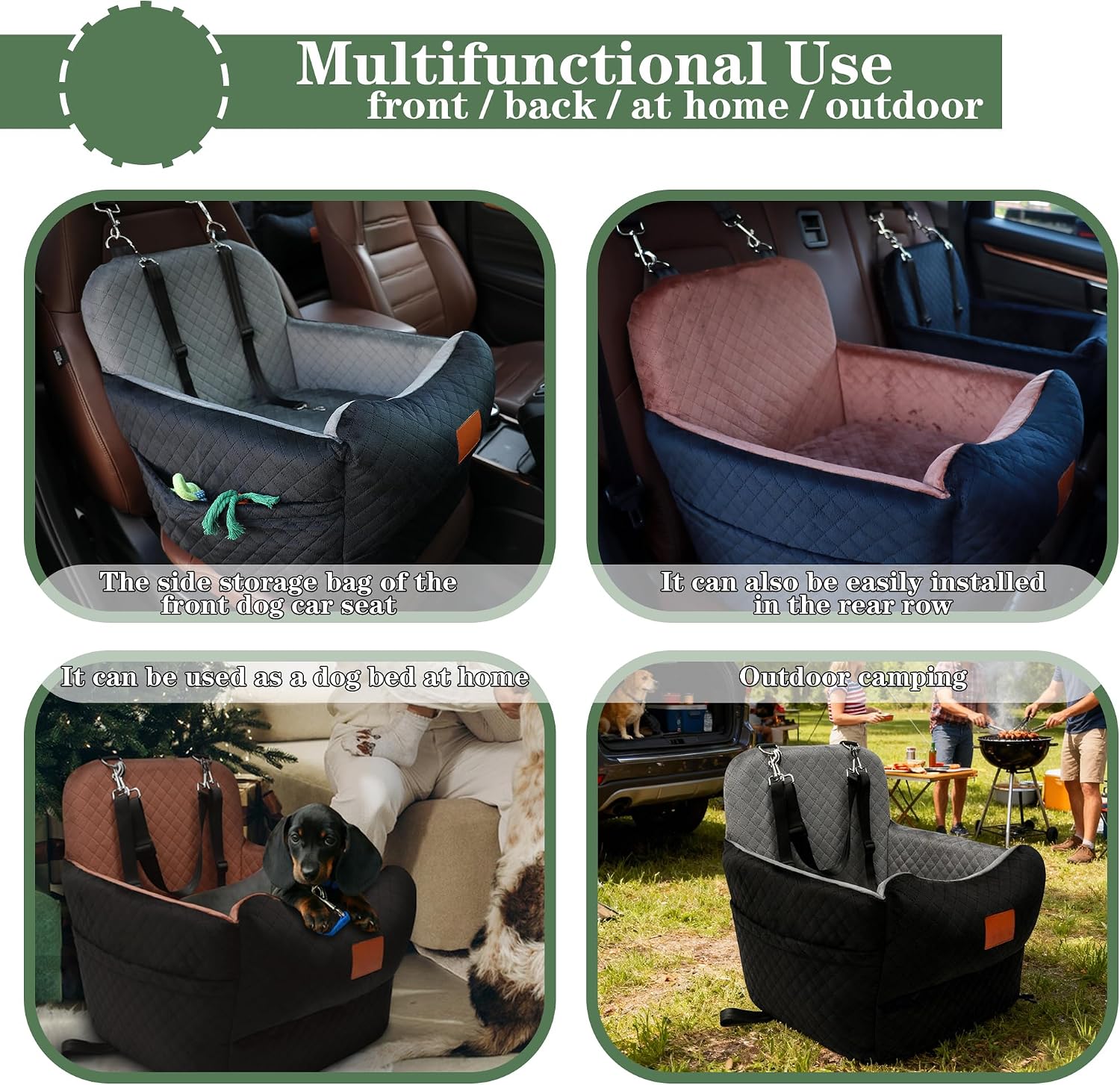 Dog Car Seat for Small/Medium Dogs,2 Adjustable Seat Belt,Memory Foam with Soft Fabric Pets Travel Car Bed with Non-Slip Bottom,Easily Installed in Front and Back Seats,Removable and Washable(H-Grey