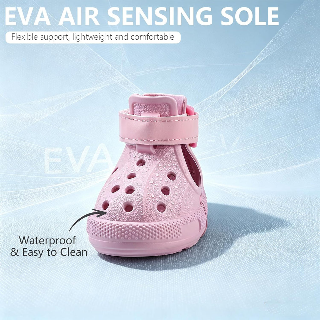 EVA Dog Shoes for Hot Pavement, Non-Slip Waterproof Reflective Adjustable Dog Booties Boots & Paw Protectors, Easy ON & Off Rugged Sole for Small Medium Large Dog Outdoor Walking (Pink,3)