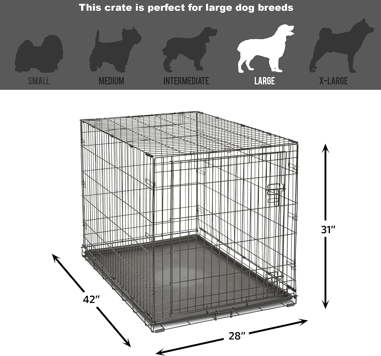Midwest Homes for Pets 42-Inch New World Crate for Large Breeds, 71-90 lbs, Single Door Folding Dog Crate, Leak-Proof Tray & Secure Latch, Portable, Durable & Easy to Assemble