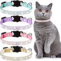 Weewooday 4 Pieces Rhinestones Cat Collars Breakaway Cat Collar with Bell Bling Pet Accessories with Soft Velvet, 4 Colors(S,Purple, Blue, Gold, Pink)
