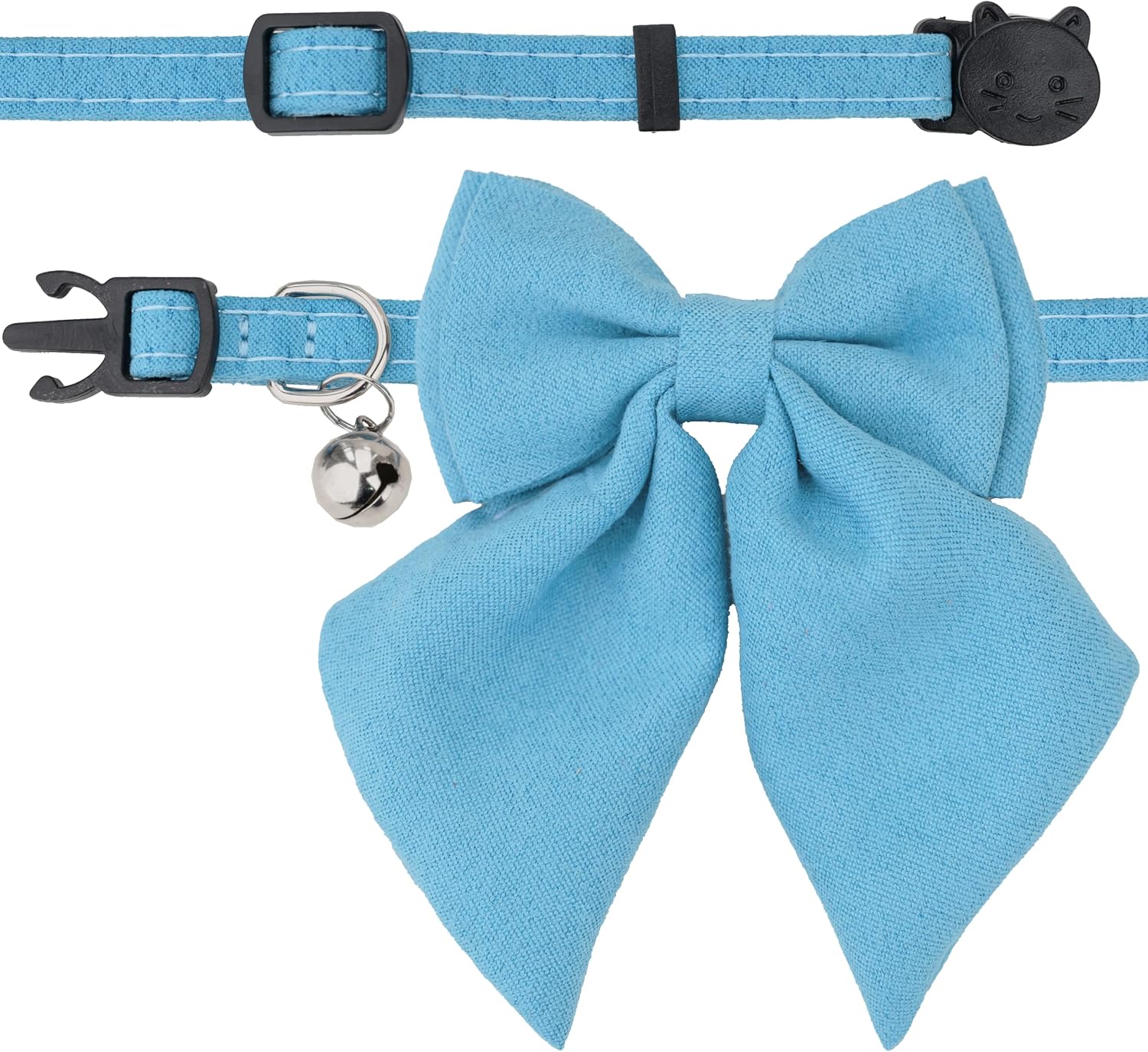 Cat Collar with Bow Tie Bell Breakaway Kitten Small Pet Safety Solid Wedding Basic Pure Color Suede Soft Adjustable Sailor Bow-[1pc] Blue