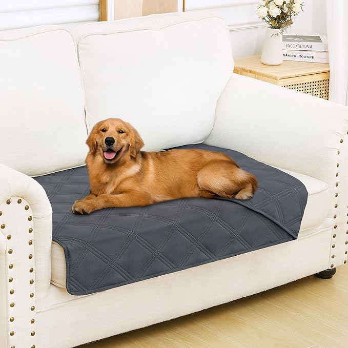 Smiry Waterproof Dog Bed Cover Blanket 30x53, Soft Reversible Pet Blanket, Washable Leakproof Cats Dogs Couch Cover for Sofa, Couch, Furniture, Dark Grey/Dark Grey