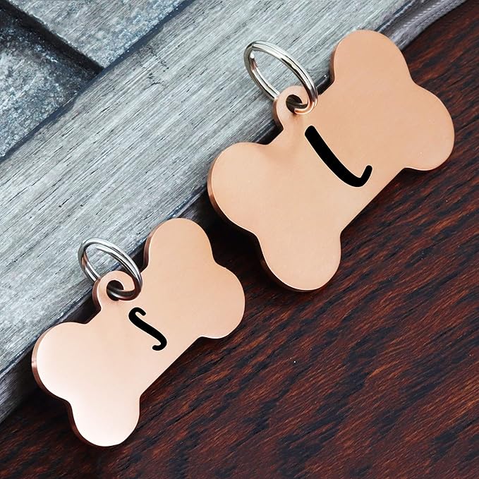 Ultra Joys Custom Personalized Dog ID Tag - Brushed Stainless Steel Bone, Rose Gold, Large