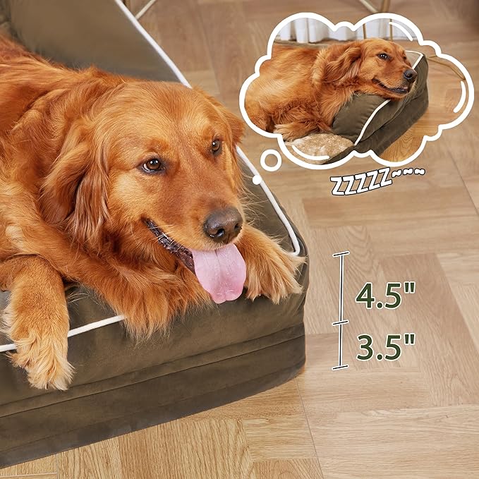 Orthopedic Dog Beds for Large Sized Dogs, Waterproof Egg Crate Foam Medium Dog Couch Beds for Crate 35x22Inch, Washable Pet Beds with Removable Cover and Nonskid Bottom, Brown