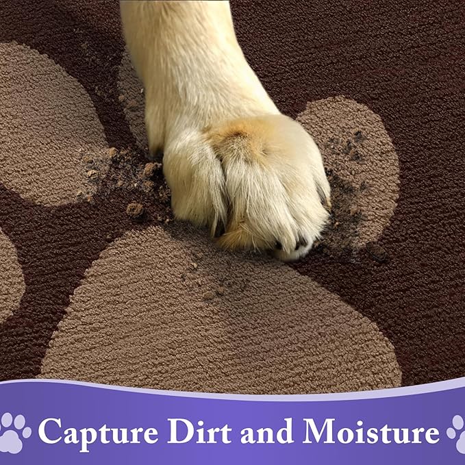 Buganda Dog Door Mat for Muddy Paws, Absorbent Dirt Trapper Non Slip Indoor Doormats, Washable Low-Profile Mat for Mud Dogs, Entryway Carpet for Inside Floor (48x30 Inches, Brown)
