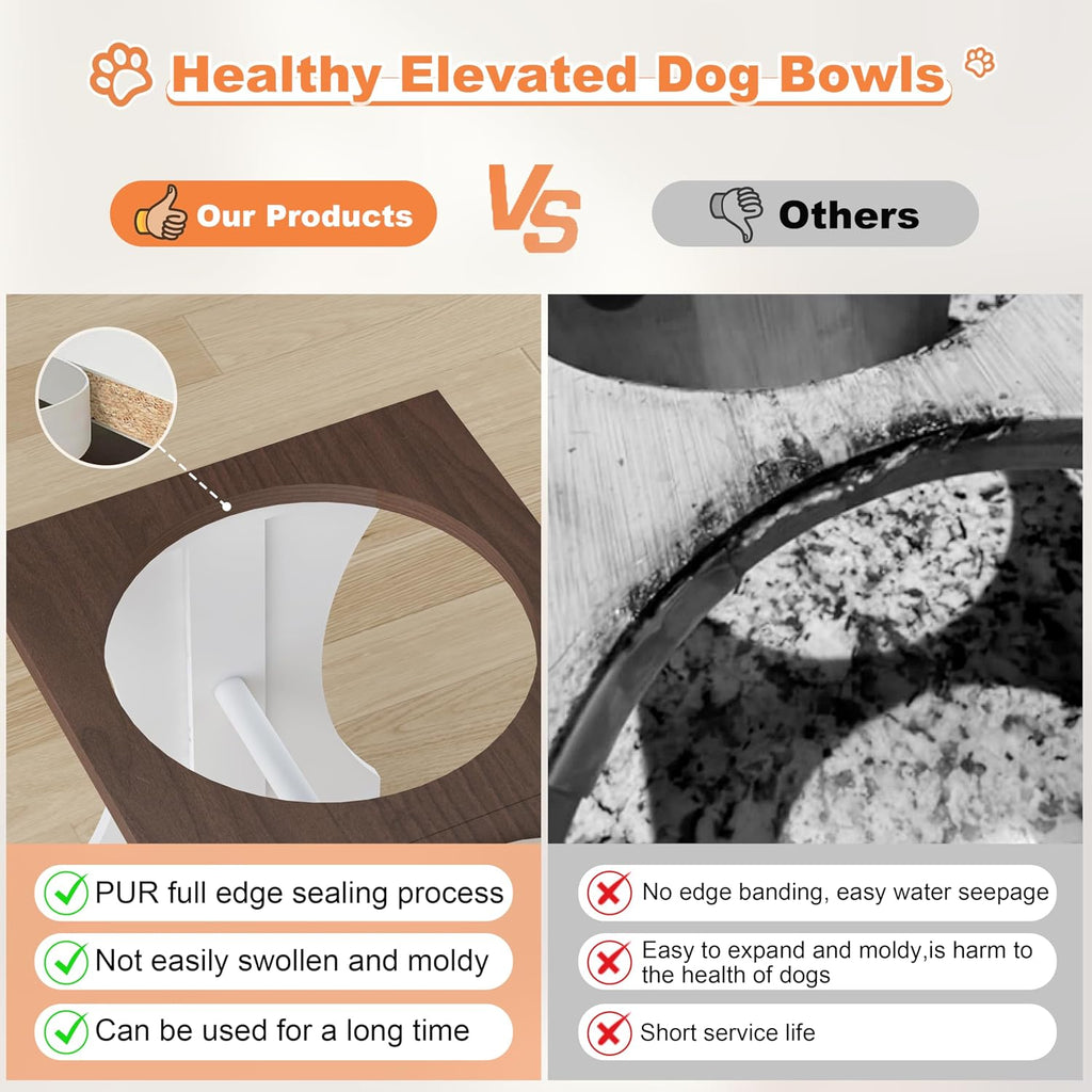Piskyet Elevated Dog Bowls,Dog Bowl Stand, 3.5Cups6''H_30 oz Bowl-Farmhouse | Farmhouse Dog Bowls Stand, Raised Dog Bowl with 2 Stainless Steel Wooden Dogs Bowls for Small Size Dogs
