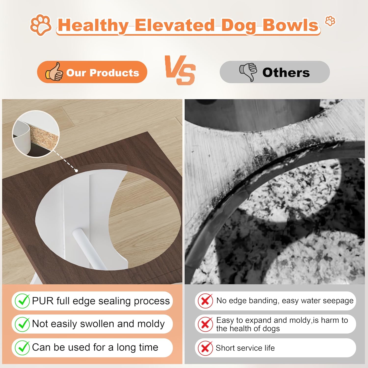 Piskyet Elevated Dog Bowls,Dog Bowl Stand, 3.5Cups6''H_30 oz Bowl-Farmhouse | Farmhouse Dog Bowls Stand, Raised Dog Bowl with 2 Stainless Steel Wooden Dogs Bowls for Small Size Dogs