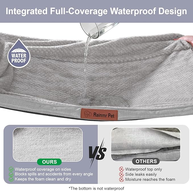 Orthopedic Dog Beds for Large Dogs, Memory Foam Dog Beds Large Sized Dogs, Washable Removable Cover, Nonskid Bottom, Waterproof, for Indoor, Outdoor, Crate ＆ Car Use, 36x27x6 Inches, Light Grey