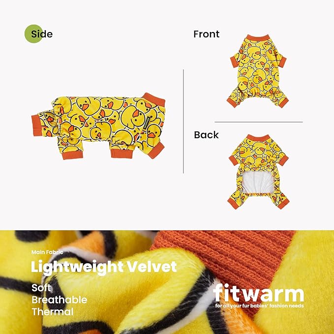 Fitwarm Funny Duck Dog Pajamas, Dog Winter Clothes for Small Dogs Girl, Lightweight Velvet Pet Jumpsuit, Cat Onesie, Yellow, Large