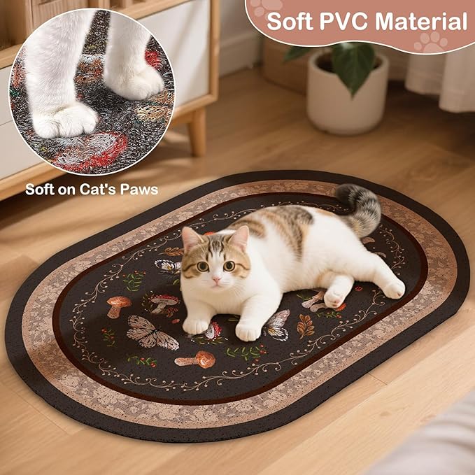 Bienbee Cat Litter Mat, 40" x 30" Jumbo Size Litter Box Mat Rug with Non-Slip Bottom, Urine and Water Proof, Easy to Clean Cat Supplies Essentials for Indoor Kitty Kitten Floor,Brown Mushrooms XL