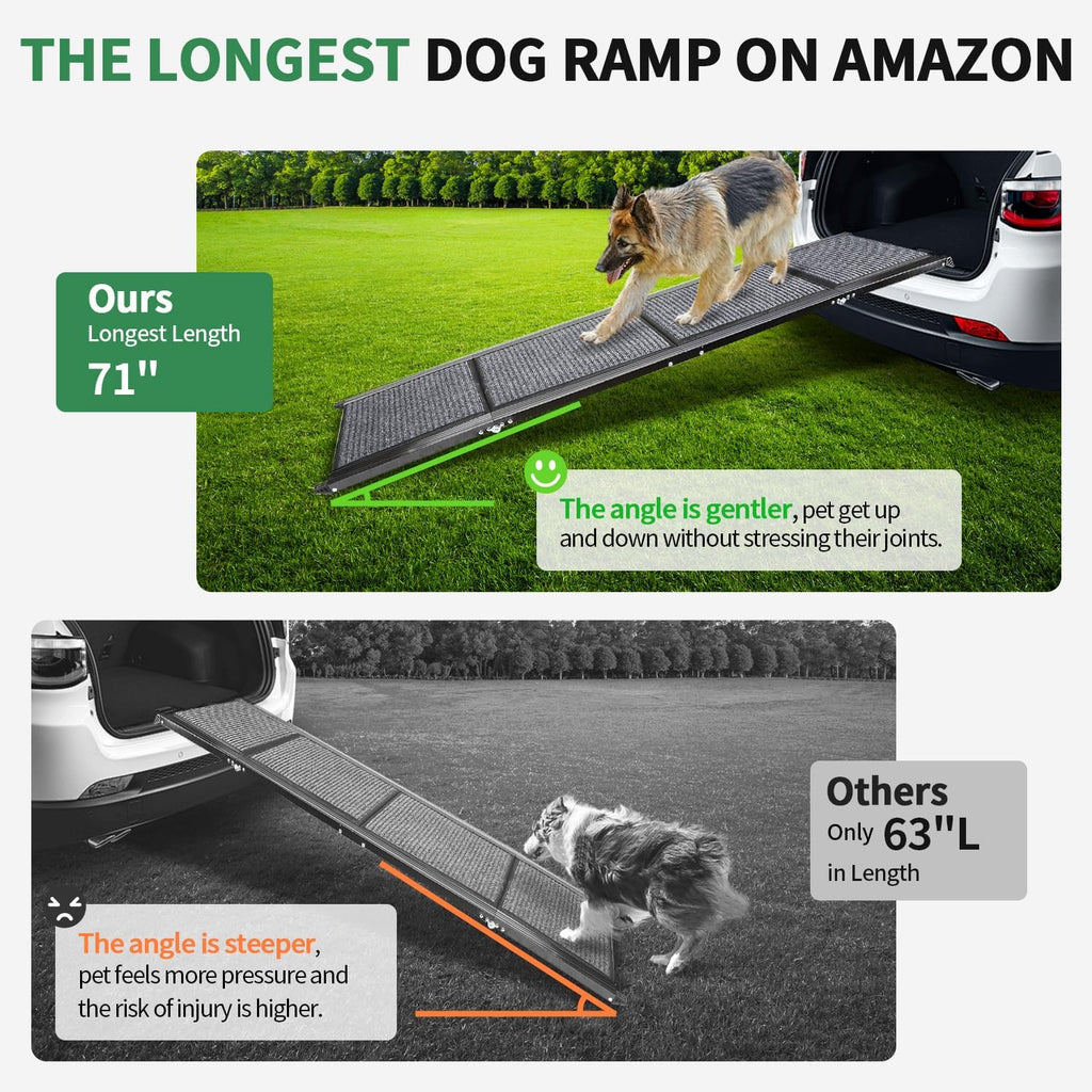 Dog Ramp for Car, Longest 71" Portable Folding Pet Ramp with Extra Pet Blanket, Car Ramp with Non-Slip Rug Surface, Gentler Dog Stairs for Medium & Large Dogs Enter a Car, SUV & Truck