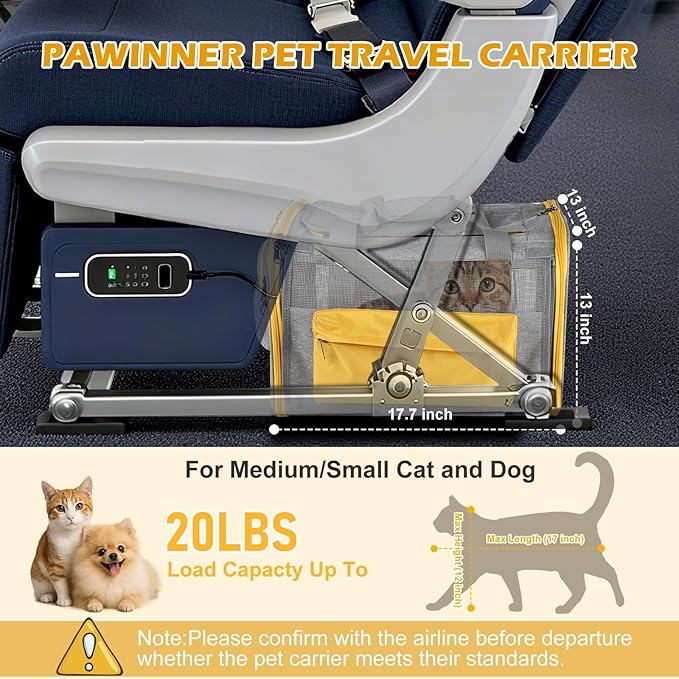 Pawinner Cat Carriers, 17.7"x13"x13" Collapsible Pets Travel Carriers Dog Carrier Pet Carrier(Up to 20lbs), Waterproof Airline Approved Soft Sided, Car Travel Portable Bag for Big Cats/Small Dogs