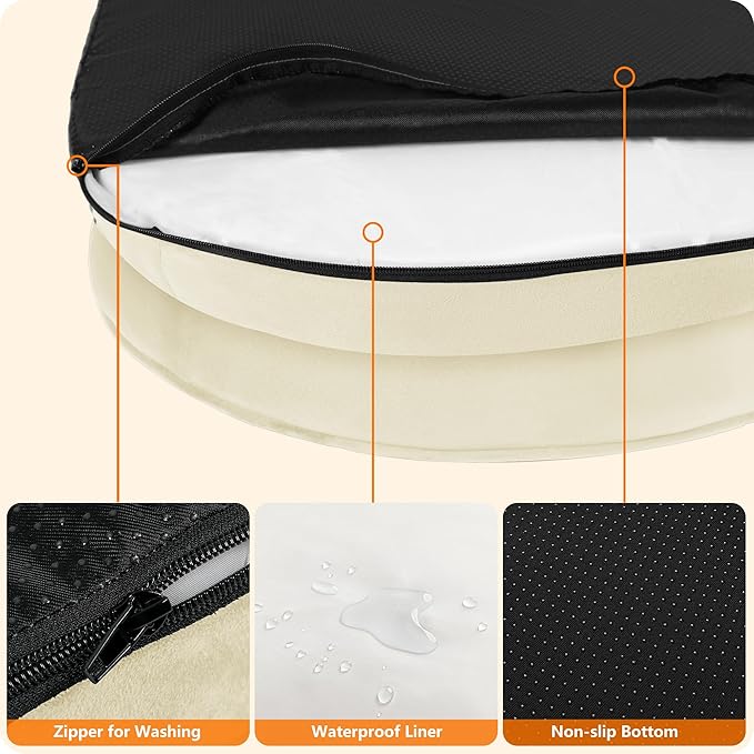 Dwanton Orthopedic Dog Bed for Large Dogs with Gel Memory Foam, Waterproof Dog Sofa, Washable Pet Bed with Four Sided Bolster Cushion, Removable Cover & Non-Slip Bottom, 42", Beige