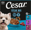 Cesar Filets in Gravy Wet Dog Food, Steak Mix Variety, 3.5 oz, 24 Count | Filet Mignon, New York Strip & Prime Rib, real meat, slow-cooked, no fillers/added sugar/artificial flavors, easy peel trays