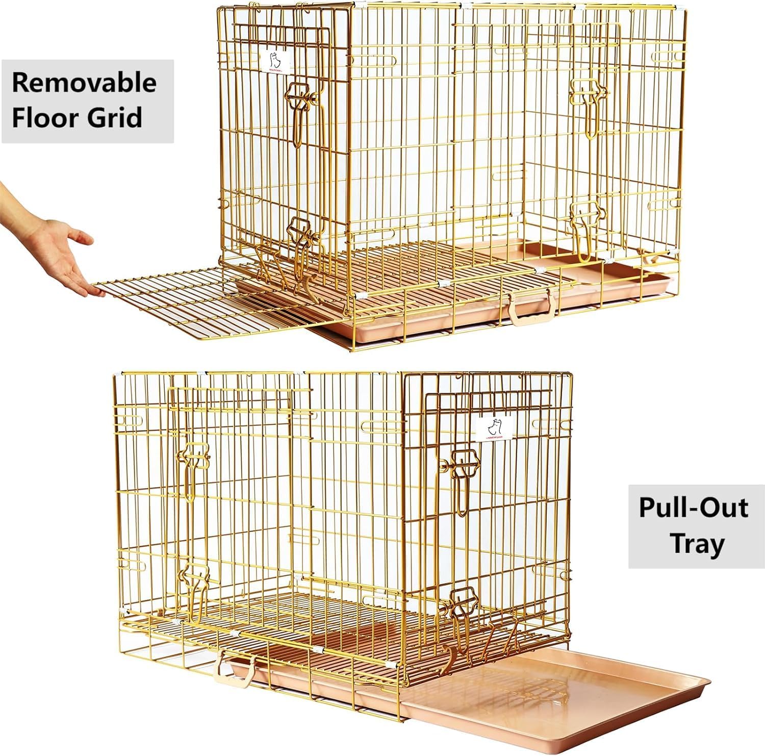 Homey Pet 24 Inch Small Dog Crate for Puppy, Copper Gold Wire Cage Kennel | Rust/Peel-Resist Nano-Coat, Collapsible, Removable Grid & Tray, Dual Doors w/ 4 Locks, Indoor Potty Training, Portable Travel