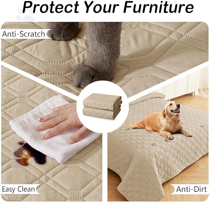 hyha Waterproof Dog Bed Blanket, Soft Pet Blankets, Waterproof Couch Cover for Dogs, Reversible Sofa Covers Washable for Furniture (40x80 Inch, Taupe/Taupe)