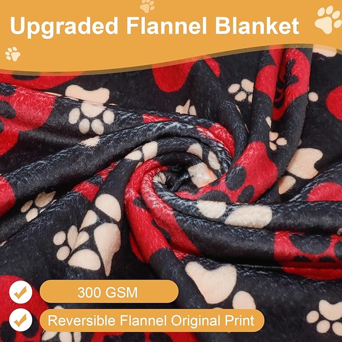 Dog Blankets for Large Dogs, 80"x60" Blanket Washable, Fuzzy Soft Pet Mat Throw Cover for Kennel Crate Bed, Cute Paw Pattern, Cat Blanket, Gifts Medium Small Pet Essentials, Black Red