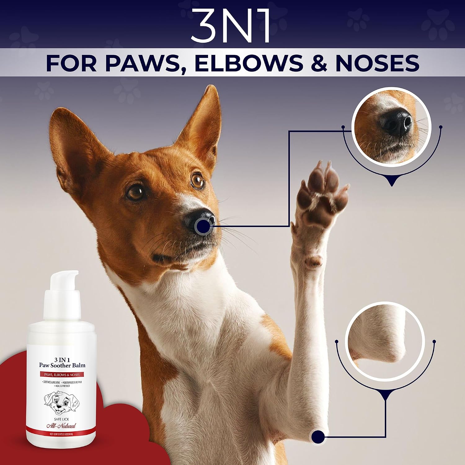 Dog Paw Pad Balm - 3-in-1 Lick Safe Soother & Moisturizer& Lotion for Dog Paws Nose, Elbow, Snout - Natural, Quick-Drying, Non-Sticky - All-Weather Cat Paw Balm Cream- 3.5 Oz/100Gram | 3-in-1 Lick Safe Soother & Moisturizer& Lotion for Dog Paws Nose