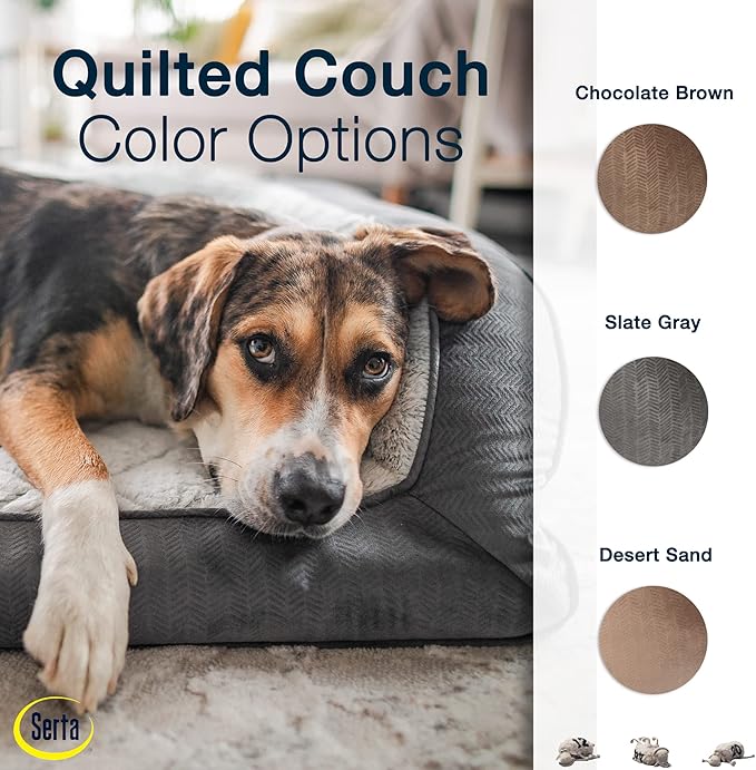 Serta Orthopedic Quilted Couch Dog Bed for Pets – Slate Gray (Small)