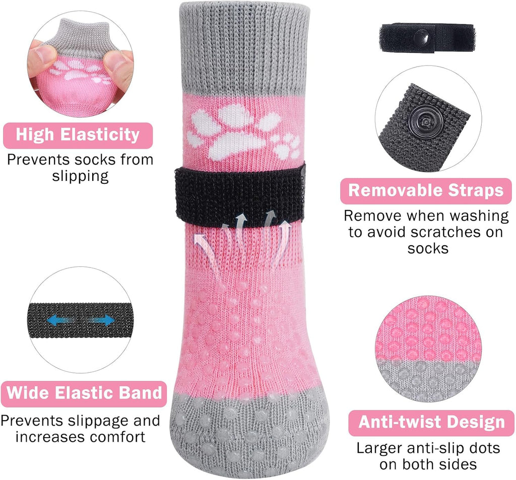 SCENEREAL Anti Slip Dog Sock to Prevent Licking Paws for Hardwood Floors, Boots & Paw Protector Shoes for Hot/Cold Pavement with Grippers, Double Sides Grips for Small Medium Large Senior Dogs