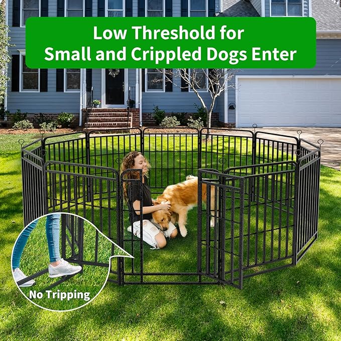 Dog Fence Outdoor 32 Piece Panels 32" Height, Square Steel Pipe with Reinforced Crossbars, Anti-Rust Heavy Duty Dog Playpen with Doors Portable for Yard RV Camping, Total 71FT, 406 Sq.ft, Snowy Black