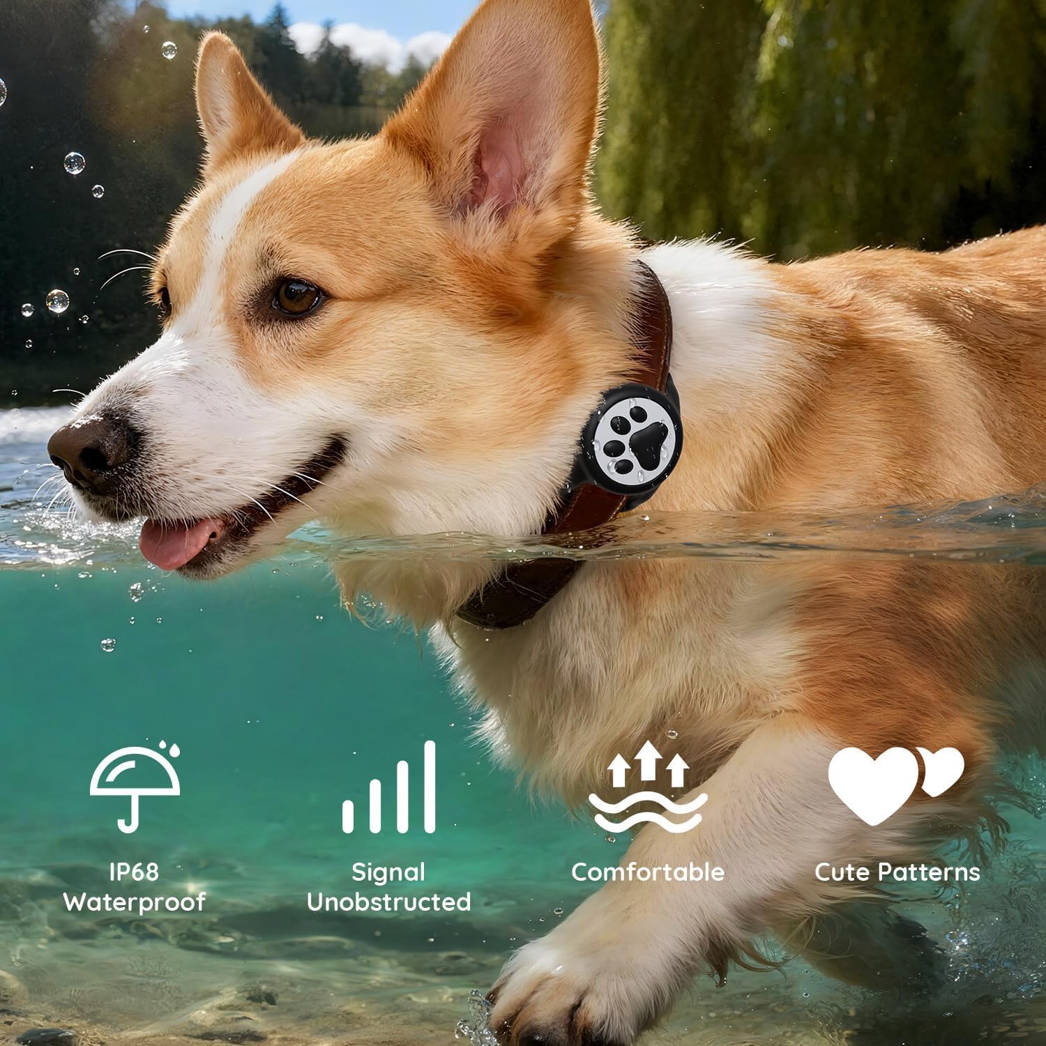 Waterproof Airtag Dog Collar Holder for Apple Air Tag, Silicone Airtag Holder for Dogs & Cat Collars, Compatible with Pet Collars (Black-White)