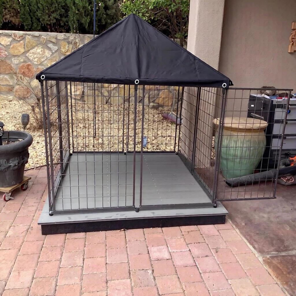 Outdoor Dog Kennel Cover 4.6'W x 4.6'L Replacement Covers | Waterproof, Dustproof, and UV-Resistant 600D Oxford Fabric with Spherical Elastic Cord and Storage Pouch(Covers Only) - Black