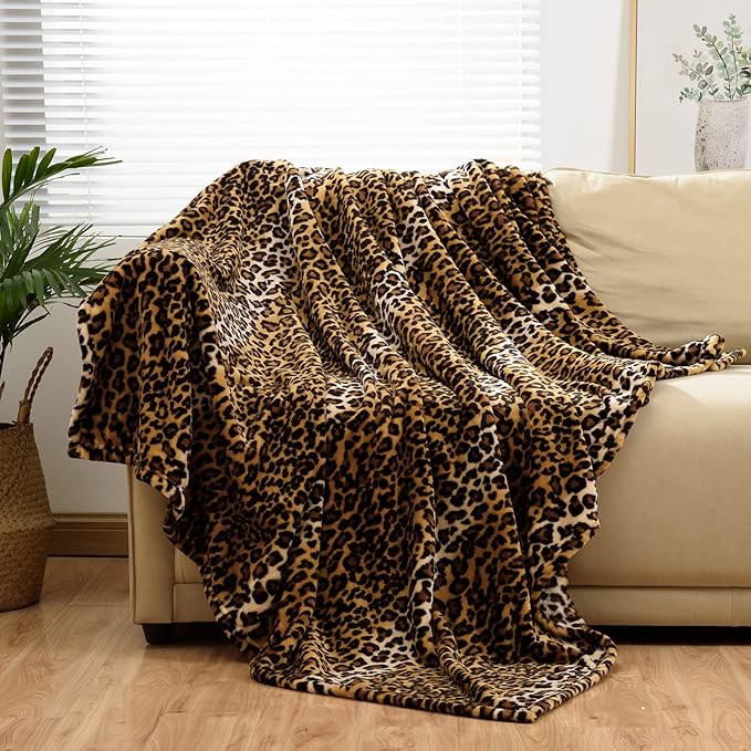 Bnuitland Leopard Print Fleece Flannel Throw Blanket, 300 GSM Double Sided Fuzzy Fluffy Throw for Bed Sofa Couch Travel, Super Soft Lightweight Cheetah Print Blanket for Kids/Baby/Pets, 50×40 inch