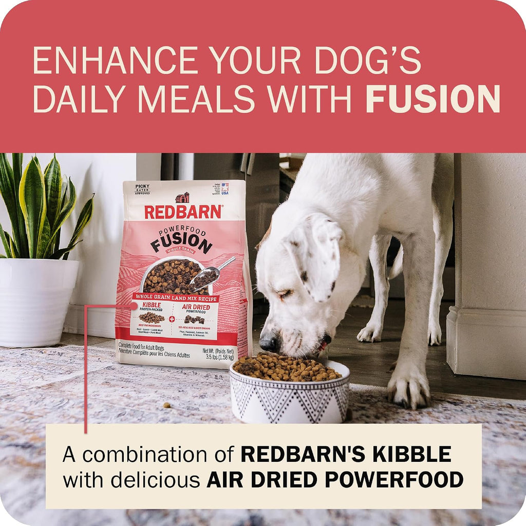 Redbarn Powerfood Fusion Air Dried Kibble Blend – Whole Grain Land Beef Lamb Recipe – Made in USA Adult Dry Dog Food with Superfoods, Prebiotics, Postbiotics - 3.5lb Bag (Pack of 2)
